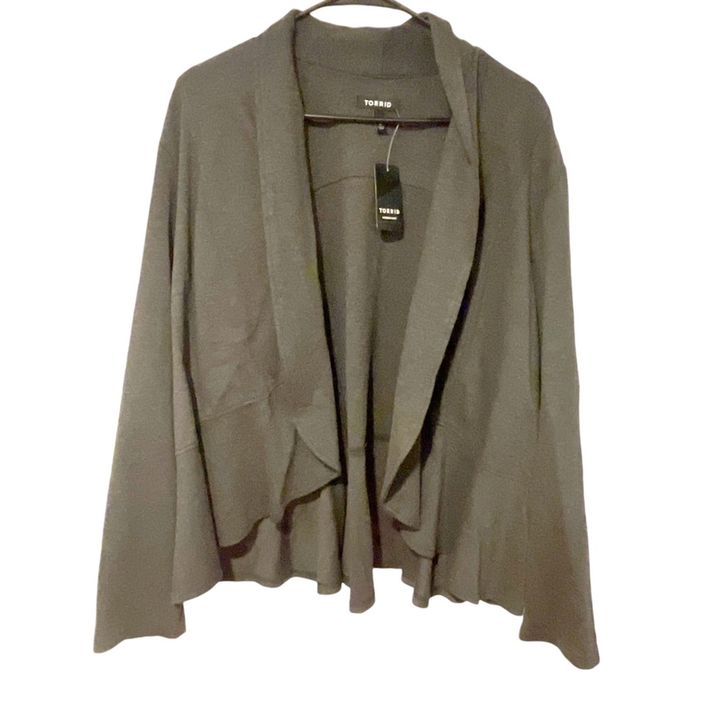 Torrid Plus Size 4X Grey Draped Open Front Jacket‎ Blazer Coat NEW